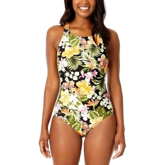 Hurley Women's One Piece Criss Cross Floral Swimsuit UPF 50+ Size M NWT!! - Picture 1 of 8
